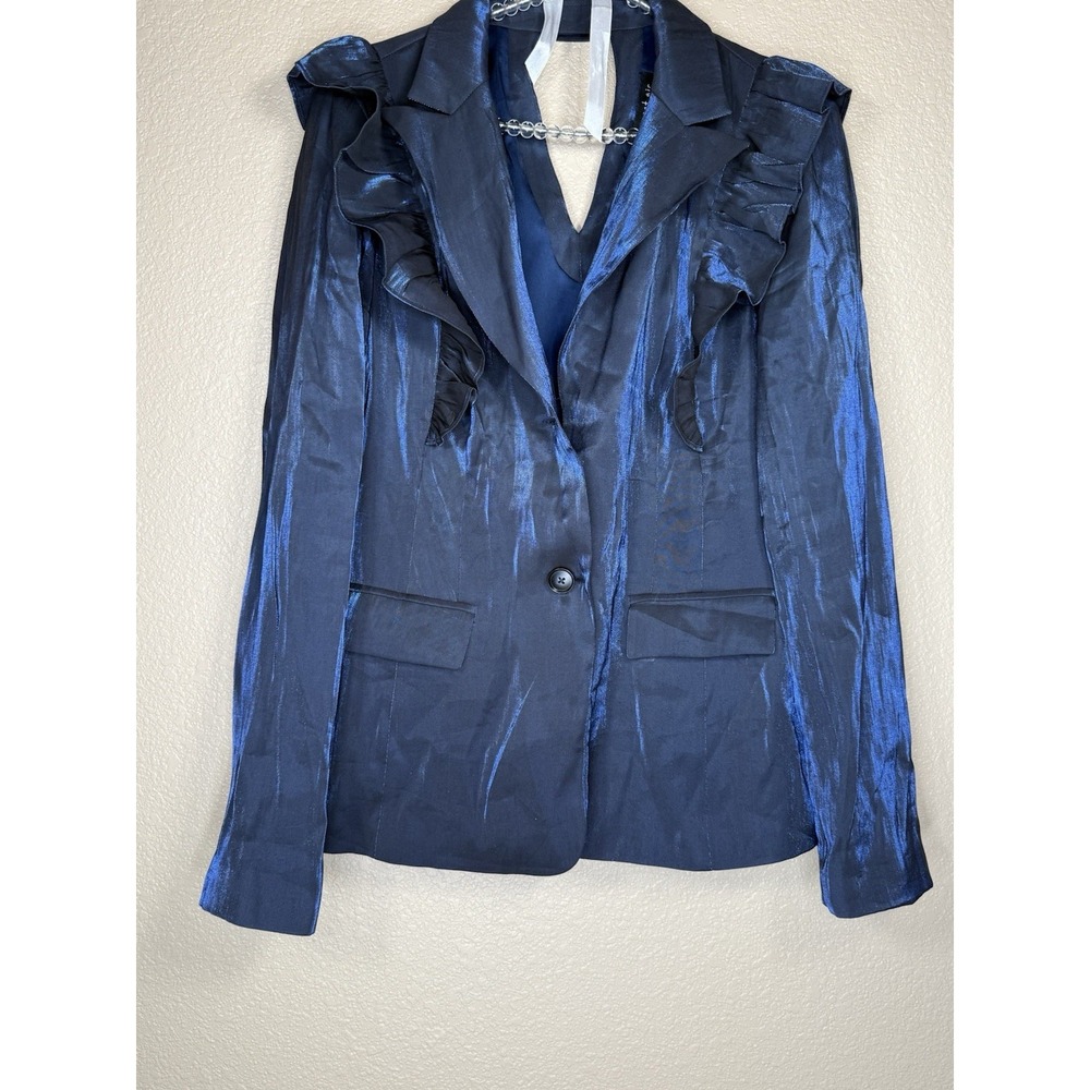 Current Air Los Angeles Womens Blue Ruffle Blazer Sz‎ L Open Back Elegant Party